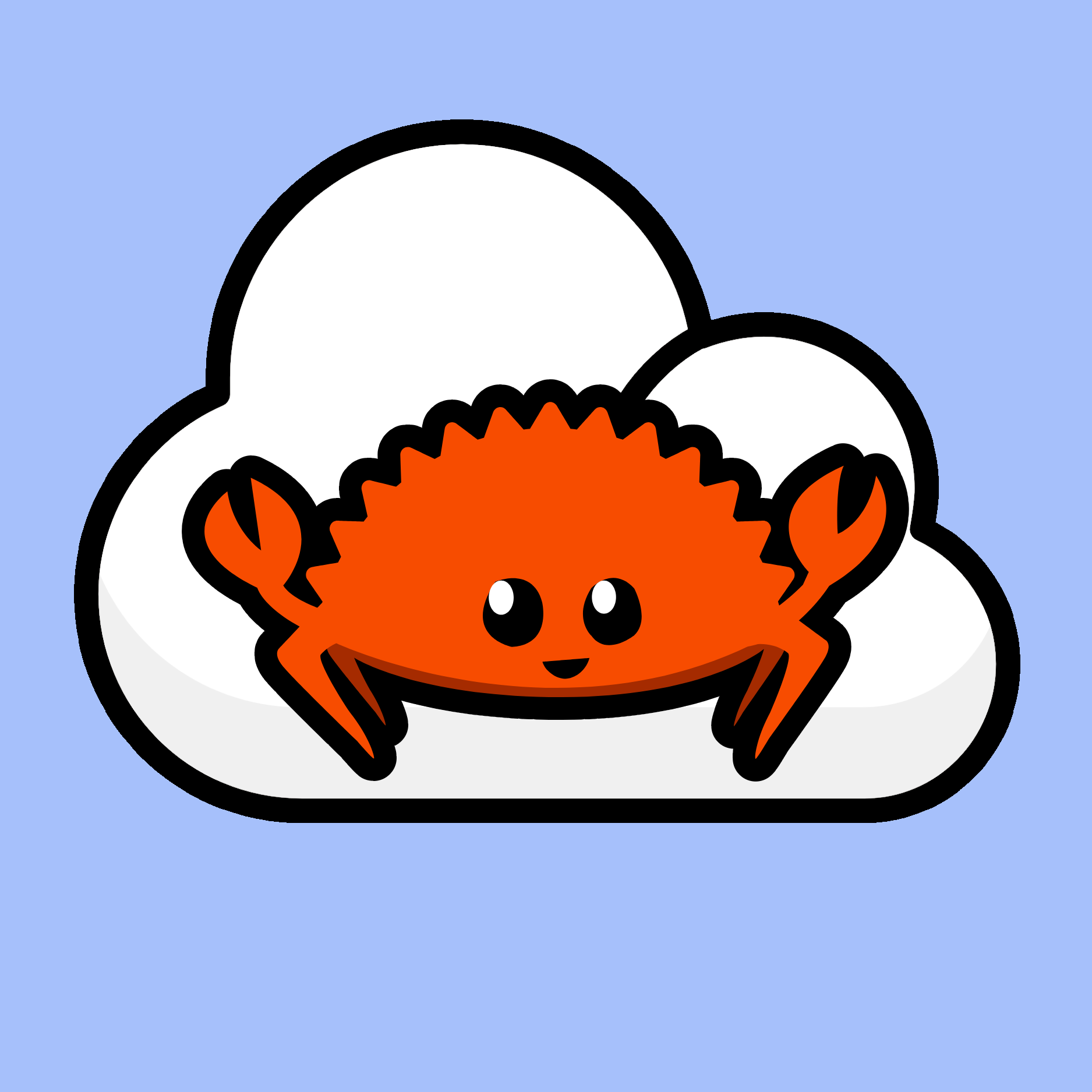 Rust Cloud Native logo, which features the Ferris crab mascot on a white cloud with a light blue background.